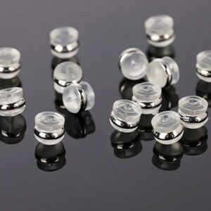 20Pcs Stoppers Silicone Rubber Clear Back Earrings, reinforce in enclosed metal